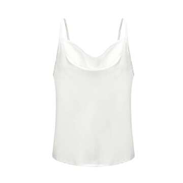 Famulily Women Cowl Neck Silky Cami Tank Top Soft Summer Strappy Camisole Crop Top (Large, White)