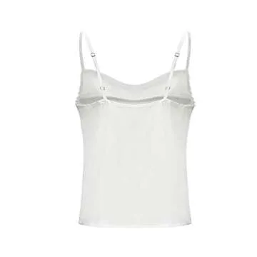 Famulily Women Cowl Neck Silky Cami Tank Top Soft Summer Strappy Camisole Crop Top (Large, White)