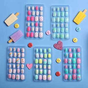 120 Pieces Kids Press on Nails Children Fake Artificial Nails Girls Full Cover Short False Fingernails for Girls Kids Design Decoration(Lovely Pattern)