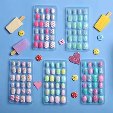 120 Pieces Kids Press on Nails Children Fake Artificial Nails Girls Full Cover Short False Fingernails for Girls Kids Design Decoration(Lovely Pattern)