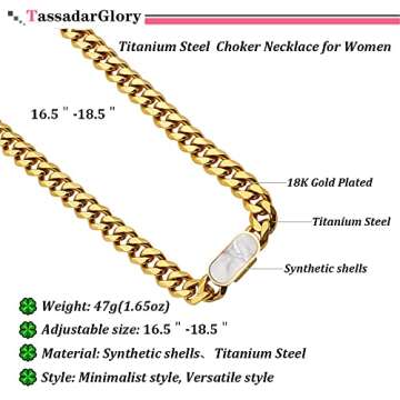 TassadarGlory Chunky Gold Chain Choker Necklaces for Women-Titanium Steel 18K Thick Chain Necklace Classic Trendy Seashells Cuban Link Chain Necklaces for Women Men Wide Necklace Jewelry