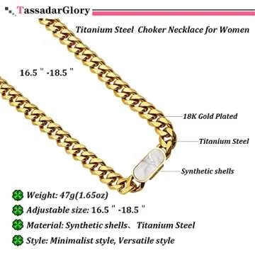 TassadarGlory Chunky Gold Chain Choker Necklaces for Women-Titanium Steel 18K Thick Chain Necklace Classic Trendy Seashells Cuban Link Chain Necklaces for Women Men Wide Necklace Jewelry
