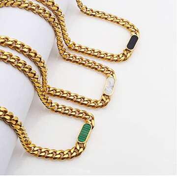 TassadarGlory Chunky Gold Chain Choker Necklaces for Women-Titanium Steel 18K Thick Chain Necklace Classic Trendy Seashells Cuban Link Chain Necklaces for Women Men Wide Necklace Jewelry