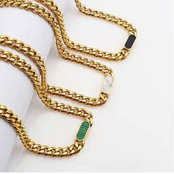 TassadarGlory Chunky Gold Chain Choker Necklaces for Women-Titanium Steel 18K Thick Chain Necklace Classic Trendy Seashells Cuban Link Chain Necklaces for Women Men Wide Necklace Jewelry