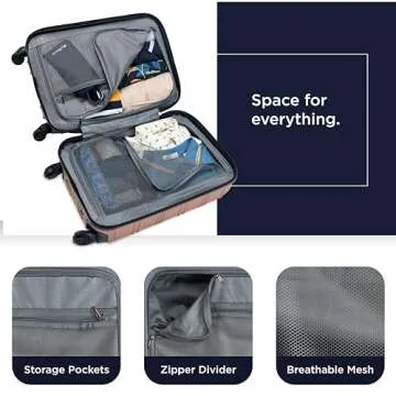 Ben Sherman Nottingham Lightweight Hardside 4-Wheel Spinner Travel Luggage, Rose Gold, 3-Piece Set (20"/24"/28")