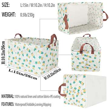 BOOHIT Rectangular Storage Bin,Waterproof Coating Storage Baskets,Collapsible Toy Storage Bins with Handles,Shelf Organizer Bin,Toy Box (Long Pineapple)