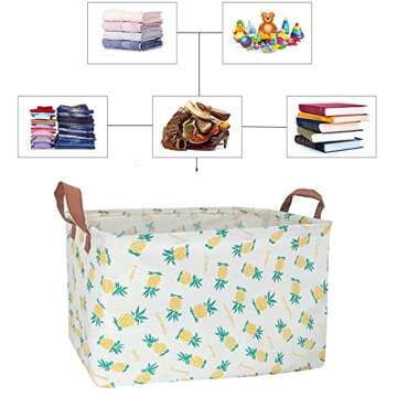 BOOHIT Rectangular Storage Bin,Waterproof Coating Storage Baskets,Collapsible Toy Storage Bins with Handles,Shelf Organizer Bin,Toy Box (Long Pineapple)