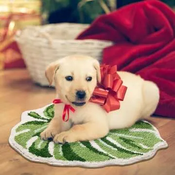 Panstar Green Leaf Mat, Large Monstera Cute Non Slip Palm Shaped Plush Fun Kitchen, Bathroom Bathtub Rugs Machine Washable