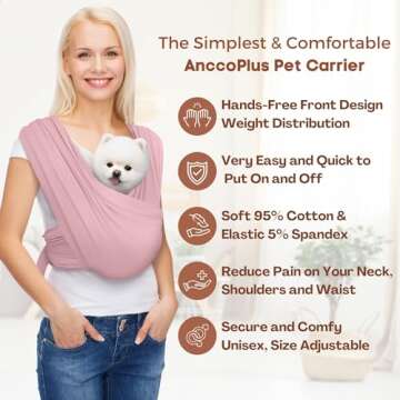 AnccoPlus Dog Carriers for Small Dogs, Front Facing Dog Sling Carrier, Hands Free Cat Carrier, Size Adjustable, Reducing Back Pain, Premium Cotton, Safe and Soft Dog Carrier (Regular, Light Pink)