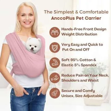AnccoPlus Dog Carriers for Small Dogs, Front Facing Dog Sling Carrier, Hands Free Cat Carrier, Size Adjustable, Reducing Back Pain, Premium Cotton, Safe and Soft Dog Carrier (Regular, Light Pink)