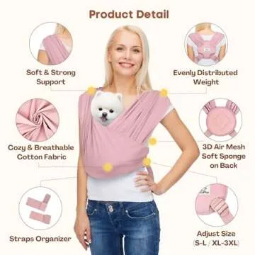 AnccoPlus Dog Carriers for Small Dogs, Front Facing Dog Sling Carrier, Hands Free Cat Carrier, Size Adjustable, Reducing Back Pain, Premium Cotton, Safe and Soft Dog Carrier (Regular, Light Pink)