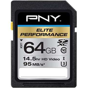 PNY 64GB Elite Performance Class 10 U3 SDXC Flash Memory Card - 95MB/s, Class 10, U3, 4K UHD, Full HD, UHS-I, Full Size SD