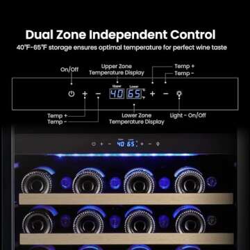 Yeego Wine Fridge & Cooler - 24 Inch Dual Zone Wine Cooler 47 Bottles, 40-65℉ Wine Refrigerator Glass Door with Safety Lock, Built-in, Under Counter or Freestanding Fridge for Home Kitchen(5.12 cu.ft)