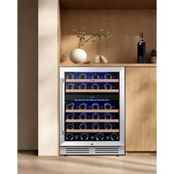 Yeego Wine Fridge & Cooler - 24 Inch Dual Zone Wine Cooler 47 Bottles, 40-65℉ Wine Refrigerator Glass Door with Safety Lock, Built-in, Under Counter or Freestanding Fridge for Home Kitchen(5.12 cu.ft)