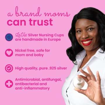LaVie Silver Nursing Cups, Soothing Protection for Nursing Nipples of Newborns, Calming Relief for B...
