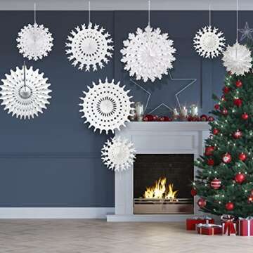 CHRORINE 16 Pcs Christmas Winter White Paper Snowflake Decorations, Christmas Snowflakes Hanging Dec...