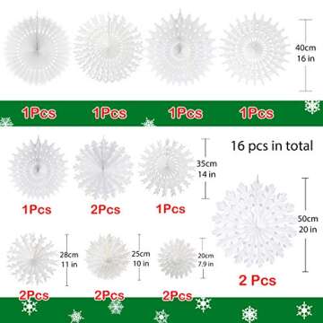 16 Pcs Winter Paper Snowflake Decorations for Holidays