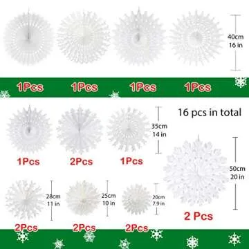16 Pcs Winter Paper Snowflake Decorations for Holidays