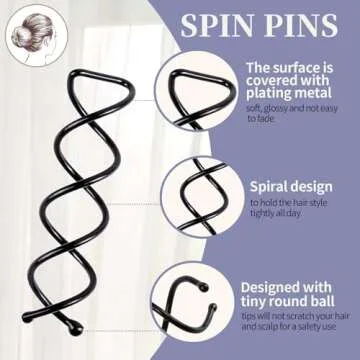 FANDAMEI 50PCS Spiral Hair Pins, Spin Pins Non-Scratch Round Tips, Twist Screw Hair Pin for Women Bun Hair Style DIY, Spiral Bobby Pins Black
