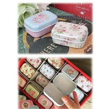Ximimark 4Pcs Mini Flower Tin Trinket Jewelry Coin Box Tinplate Storage Case Small Rectangular