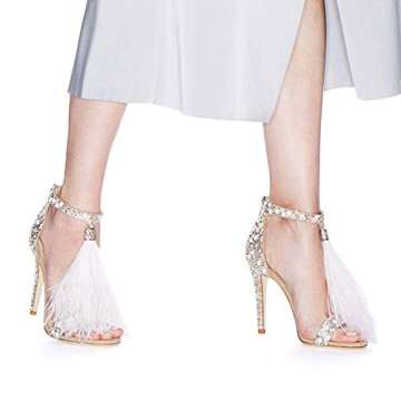 Hinyyrin Women's Tassels Rhinestone Heeled Sandals Wedding Dress White Sandals Stiletto Heel Pearl Size 9