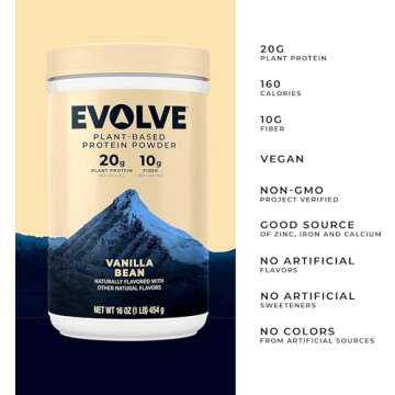 Evolve Plant Based Protein Powder, Vanilla Bean, 20g Vegan Protein, Dairy Free, No Artificial Flavor...