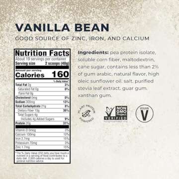 Evolve Plant Based Protein Powder, Vanilla Bean, 20g Vegan Protein, Dairy Free, No Artificial Flavors, Non-GMO, 10g Fiber, Amazon Exclusive, 2 Pound (Packaging May Vary)