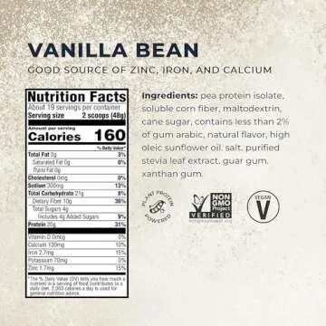 Evolve Plant Based Protein Powder, Vanilla Bean, 20g Vegan Protein, Dairy Free, No Artificial Flavors, Non-GMO, 10g Fiber, Amazon Exclusive, 2 Pound (Packaging May Vary)