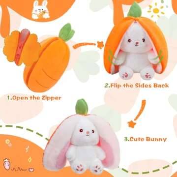 MIAODAM Reversible Carrot Bunny Stuffed Animal - Adorable Zip Plush Toy