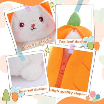 MIAODAM Reversible Carrot Bunny Plush Toy for All Ages