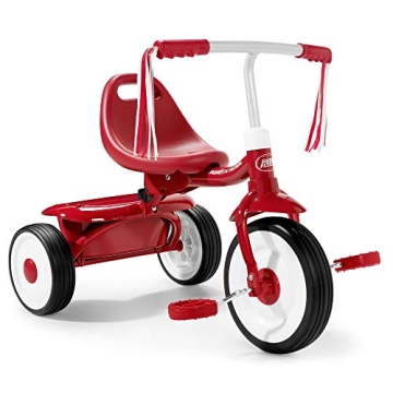 Radio Flyer Toddler Kids Tricycle - Folding Trike with Storage Bin & Streamers