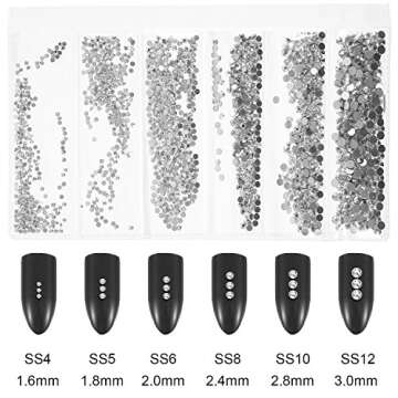 2000 Pieces Flatback Rhinestones Round Rhinestones Glass Gems Stones with 6 Mixed Sizes for Nail Art Phone Decorations Crafts DIY (2000 Pieces, 1.6-3 mm)