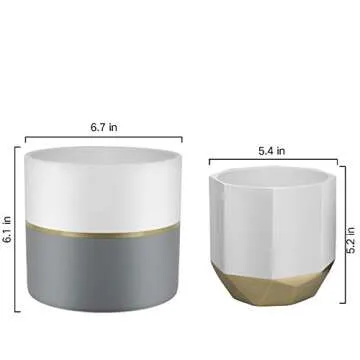 Elegant Gray and Gold Flower Pots - Versatile Indoor/Outdoor Planters
