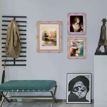 SIMON'S SHOP 8x10 Picture Frame Antique Frame 8x10 Vintage Photo Frames 10 x 8 in Lilac with Gold Trim, Wall and Tabletop Picture Frames