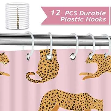 Bonhause Pink Leopard Shower Curtain, Trendy Cheetah Tropical Animal Bathroom Curtain 72x72 Inch Polyester Fabric Waterproof Bath Curtain with 12 Hooks