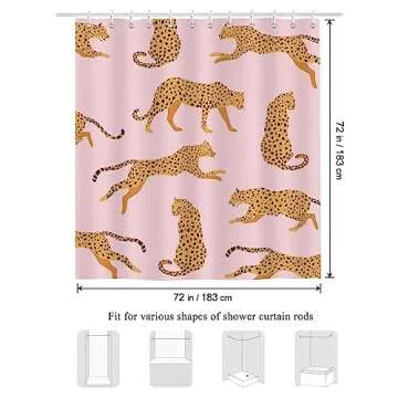 Bonhause Pink Leopard Shower Curtain, Trendy Cheetah Tropical Animal Bathroom Curtain 72x72 Inch Polyester Fabric Waterproof Bath Curtain with 12 Hooks