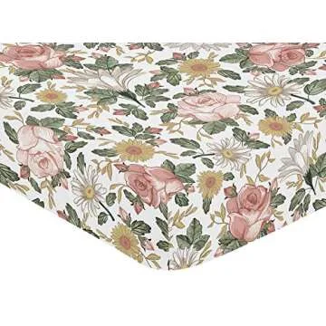 Sweet Jojo Designs Vintage Floral Boho Girl Fitted Crib Sheet Baby or Toddler Bed Nursery - Blush Pink, Yellow, Green and White Shabby Chic Rose Flower Farmhouse
