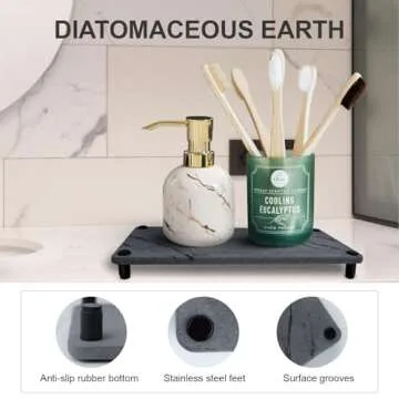 MSJGA Kitchen Sink Organizer, Instant Drying Diatomaceous Earth Soap Tray, Bathroom Counter Tray, Fast Drying Stone Sink Caddy, Suitable for Soap Sponge Holder Toothbrush Cup