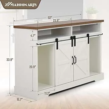 MAISON ARTS Buffet Cabinet Sideboard Farmhouse Coffee Bar with Sliding Doors 52" Kitchen Storage Cup...
