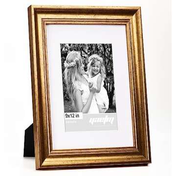 Yaetm Gold 9x12 Picture Frame Matted to 6x8 Set of 4, 1.4” Wide Molding & Rustic Gold Photo Frames...