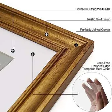 Yaetm Gold 9x12 Picture Frame Matted to 6x8 Set of 4, 1.4” Wide Molding & Rustic Gold Photo Frames 9 x 12 with Tempered Glass, Display on Tabletop & Wall Mounting, 4 Pack