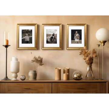 Yaetm Gold 9x12 Picture Frame Matted to 6x8 Set of 4, 1.4” Wide Molding & Rustic Gold Photo Frames 9 x 12 with Tempered Glass, Display on Tabletop & Wall Mounting, 4 Pack