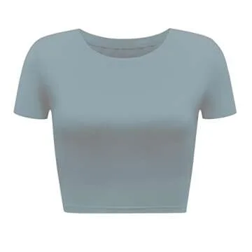 Artivaly Women Slim Fit Basic Round Neck Short Sleeve Y2K Cute Yoga Crop Top Workout Shirts Slate Bl...