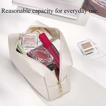 Sohynca PU Leather Cosmetic Bag for Women Minimalism Makeup Bag for Daily Use Portable Storage Purse Small Neat Cosmetic Pouch Water-resistant Toiletry Bag for Travel (Light Pink)