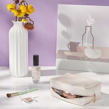 Sohynca PU Leather Cosmetic Bag for Women Minimalism Makeup Bag for Daily Use Portable Storage Purse Small Neat Cosmetic Pouch Water-resistant Toiletry Bag for Travel (Light Pink)