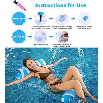 【4 Pack】 Inflatable Pool Floats Hammock, Water Hammock Lounges, Multi-Purpose Swimming Pool Accessories(Saddle, Lounge Chair, Hammock, Drifter) Suitable for Swimming Pool, Beach, Outdoor