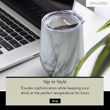 Sipworks Wine Tumbler with Lid - 12 oz Stainless Steel Tumblers with Removable Lid & Double Walled V...