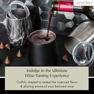 Sipworks Wine Tumbler with Lid - 12 oz Stainless Steel Tumblers with Removable Lid & Double Walled Vacuum Insulation - Leakproof, Shatterproof Insulated Wine Tumbler for Travel - White Marble