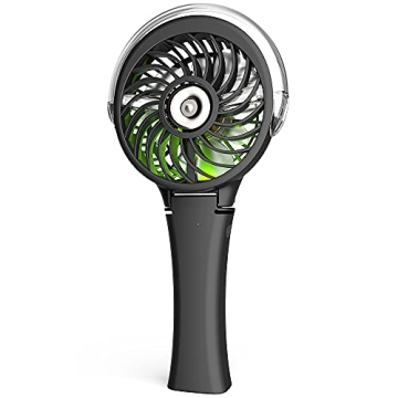Handheld Misting Fan with USB, 3 Speeds, Lights - Black