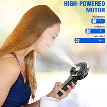 Handheld Misting Fan with USB, 3 Speeds, Lights - Black